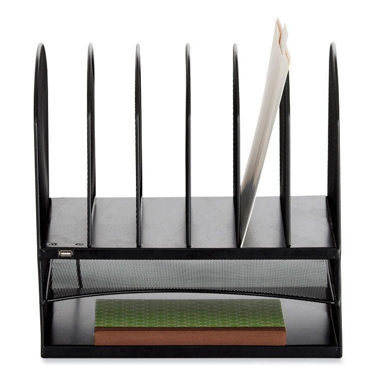 Powered Onyx Desk Organizer with 2 Horizontal and 6 Upright Sections, Letter Size Files, 13.5 x 11.5 x 13, Black