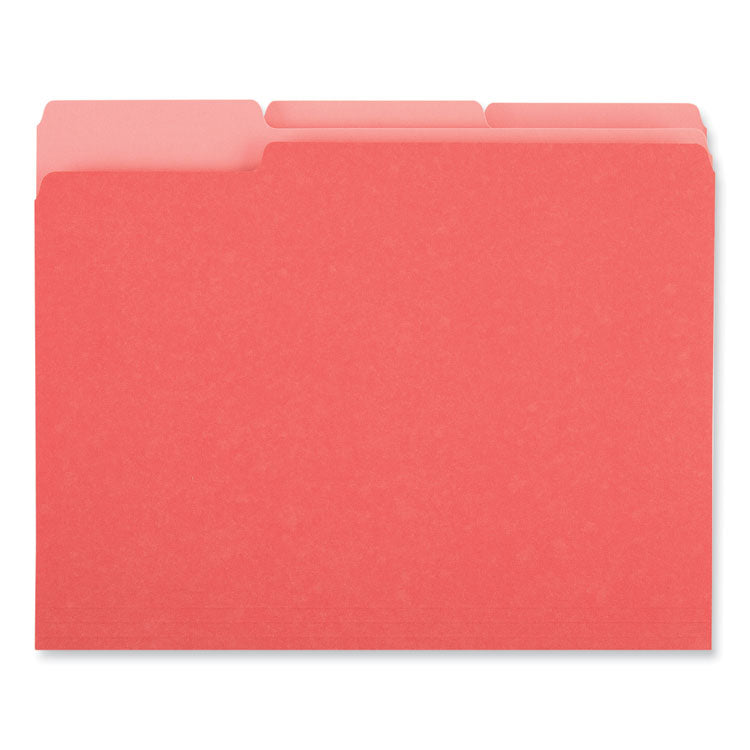 Deluxe Colored Top Tab File Folders, 1/3-Cut Tabs: Assorted, Letter Size, Red/Light Red, 100/Box