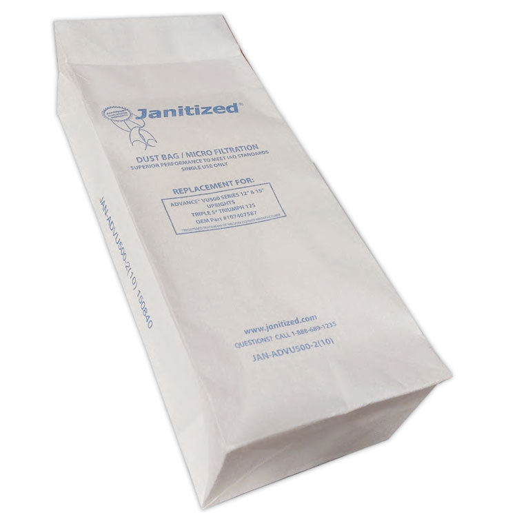 Vacuum Filter Bags Designed to Fit Advance VU500/Triple S Triumph, 100/Carton