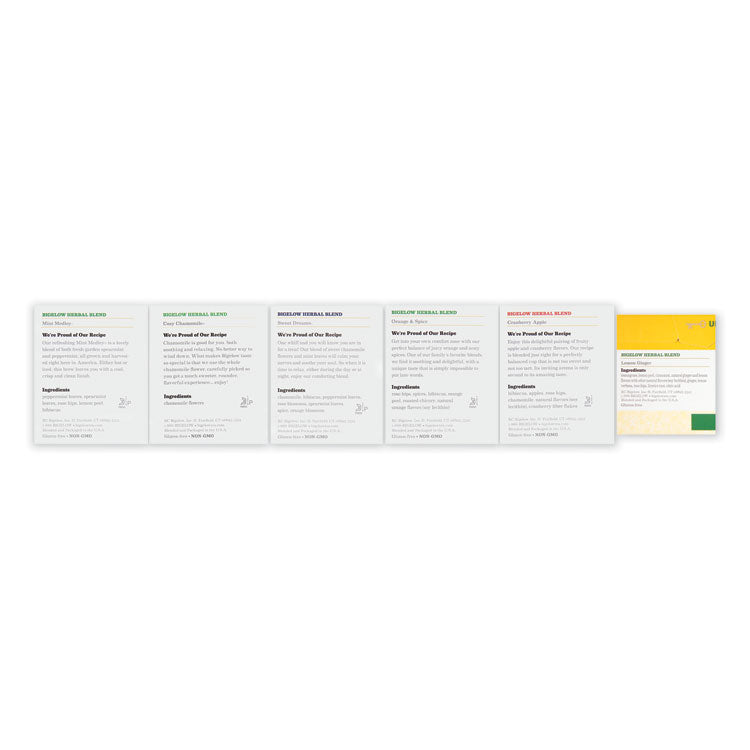 Assorted Herbal Tea Bags, Six Flavors, 28/Box, 168/Carton