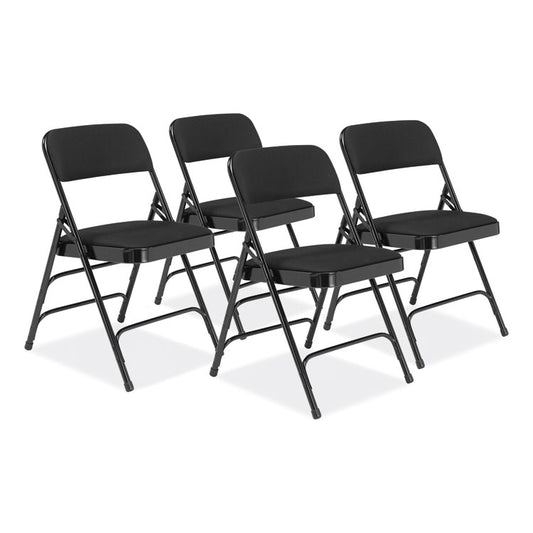 2300 Series Fabric Upholstered Triple Brace Premium Folding Chair, Supports Up to 500 lb, Midnight Black, 4/Carton