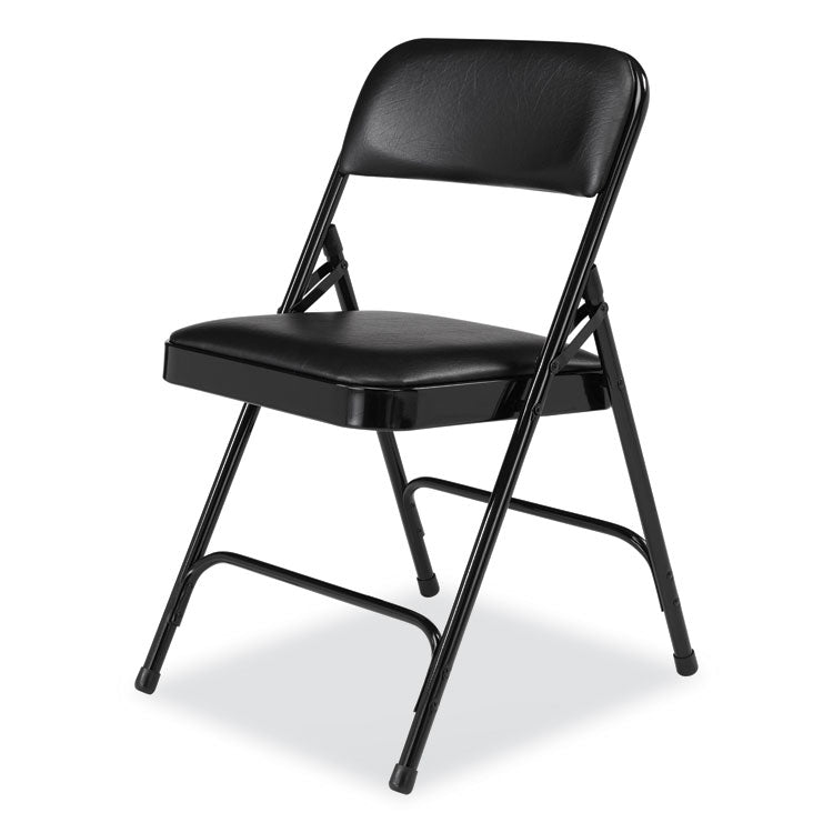 1200 Series Premium Vinyl Dual-Hinge Folding Chair, Supports Up to 500 lb, 17.75" Seat Height, Caviar Black, 4/Carton