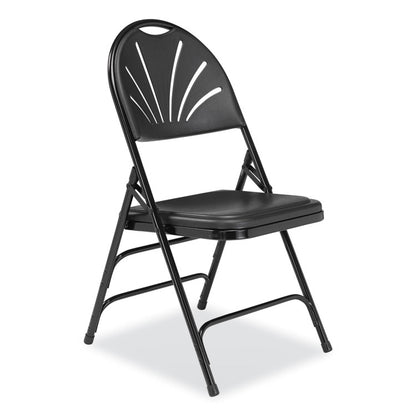 1100 Series Fan-Back Tri-Brace Dual Hinge Folding Chair, Supports Up to 500 lb, 17.75" Seat Height, Black, 4/Carton