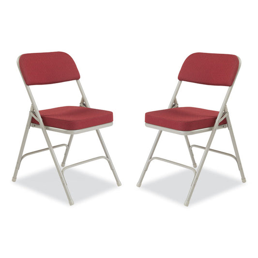3200 Series Premium Fabric Dual-Hinge Folding Chair, Supports Up to 300 lb, Burgundy Seat, Burgundy Back, Gray Base, 2/Carton