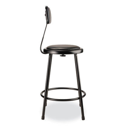 6400 Series Heavy Duty Vinyl Padded Stool with Backrest, Supports 300 lb, 24" Seat Height, Black Seat, Black Back, Black Base