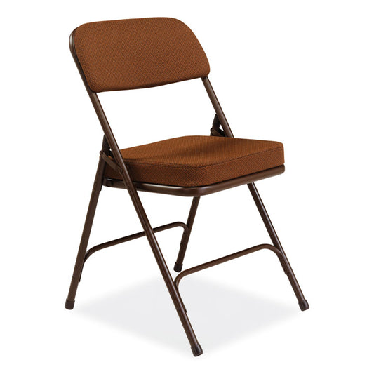 3200 Series Premium Fabric Dual-Hinge Folding Chair, Supports Up to 300 lb, Gold Seat, Gold Back, Brown Base, 2/Carton