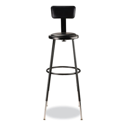 6400 Series Height Adjustable Heavy Duty Vinyl Padded Stool with Backrest, Supports 300 lb, 32" to 39" Seat Height, Black