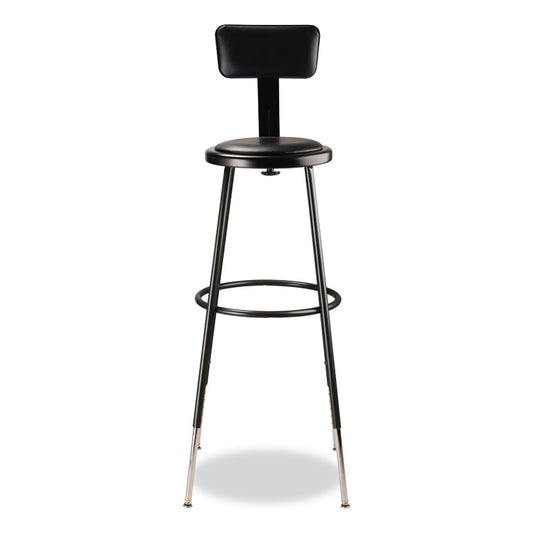 6400 Series Height Adjustable Heavy Duty Vinyl Padded Stool with Backrest, Supports 300 lb, 32" to 39" Seat Height, Black