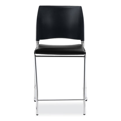 Cafetorium Counter Height Stool, Padded, Supports Up to 300 lb, 24" Seat Height, Black Seat, Black Back, Chrome Base