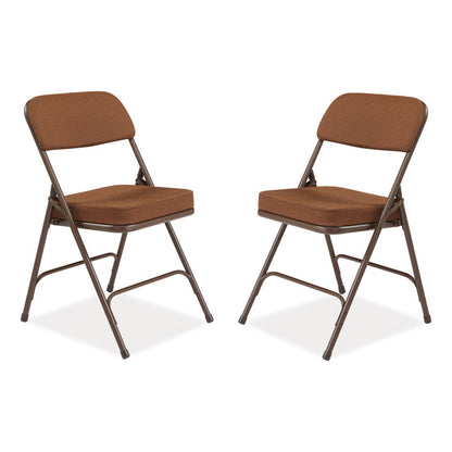 3200 Series Premium Fabric Dual-Hinge Folding Chair, Supports Up to 300 lb, Gold Seat, Gold Back, Brown Base, 2/Carton