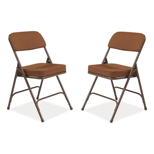 3200 Series Premium Fabric Dual-Hinge Folding Chair, Supports Up to 300 lb, Gold Seat, Gold Back, Brown Base, 2/Carton