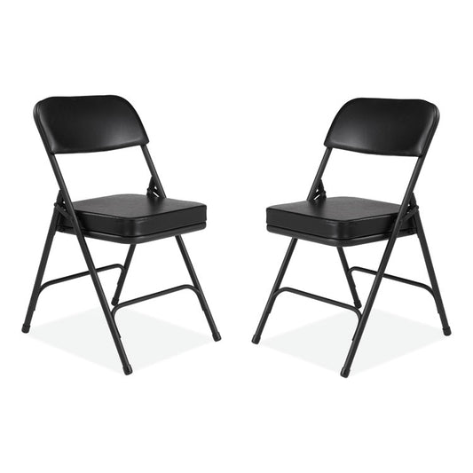 3200 Series 2" Vinyl Upholstered Double Hinge Folding Chair, Supports Up to 300 lb, 18.5" Seat Height, Black, 2/Carton