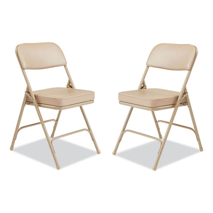 3200 Series 2" Vinyl Upholstered Double Hinge Folding Chair, Supports Up to 300lb, 18.5" Seat Height, Beige, 2/Carton