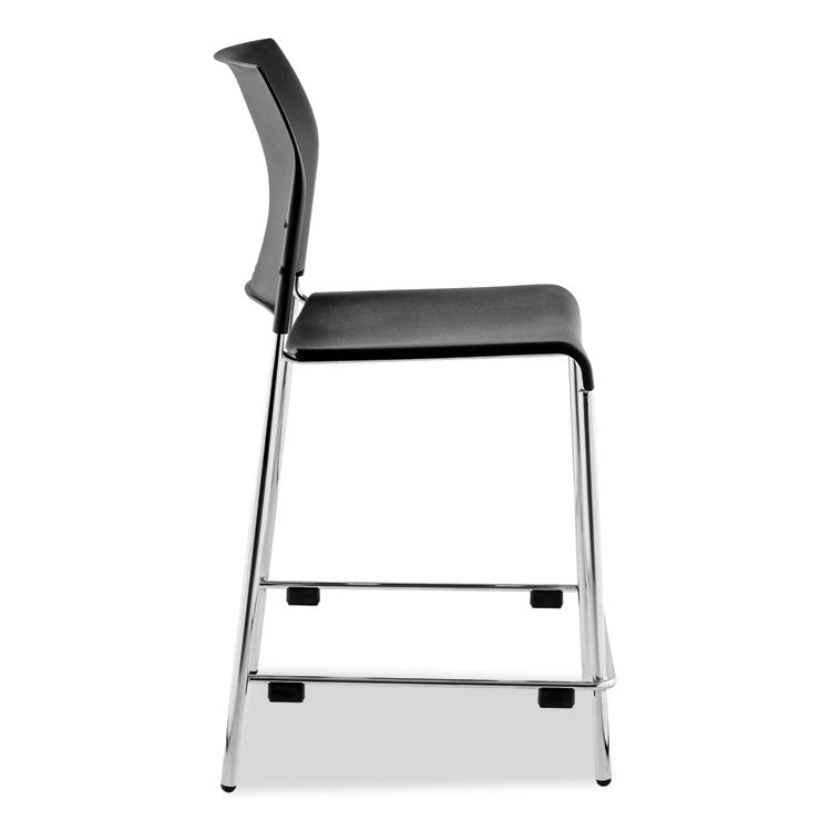 Cafetorium Counter Height Stool, Supports Up to 300 lb, 24" Seat Height, Black Seat, Black Back, Chrome Base