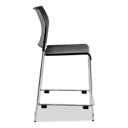 Cafetorium Counter Height Stool, Supports Up to 300 lb, 24" Seat Height, Black Seat, Black Back, Chrome Base