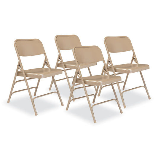 300 Series Deluxe All-Steel Triple Brace Folding Chair, Supports Up to 480 lb, 17.25" Seat Height, Beige, 4/Carton