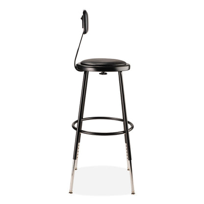 6400 Series Height Adj Heavy Duty Vinyl Steel Stool w/Backrest, Supports 300 lb, 25"-33" Seat Ht, Black