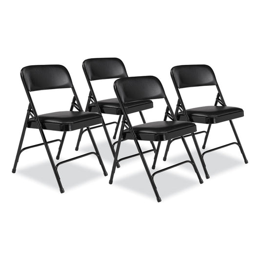 1200 Series Premium Vinyl Dual-Hinge Folding Chair, Supports Up to 500 lb, 17.75" Seat Height, Caviar Black, 4/Carton