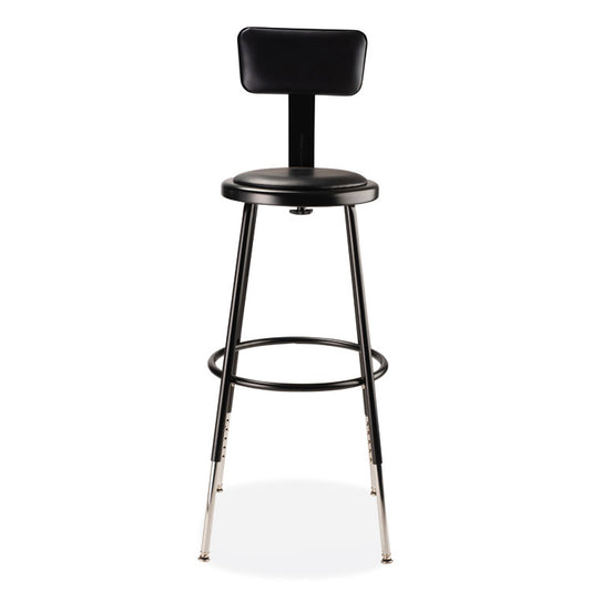 6400 Series Height Adj Heavy Duty Vinyl Steel Stool w/Backrest, Supports 300 lb, 25"-33" Seat Ht, Black