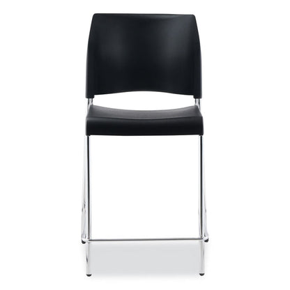 Cafetorium Counter Height Stool, Supports Up to 300 lb, 24" Seat Height, Black Seat, Black Back, Chrome Base
