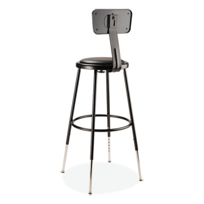 6400 Series Height Adj Heavy Duty Vinyl Steel Stool w/Backrest, Supports 300 lb, 25"-33" Seat Ht, Black