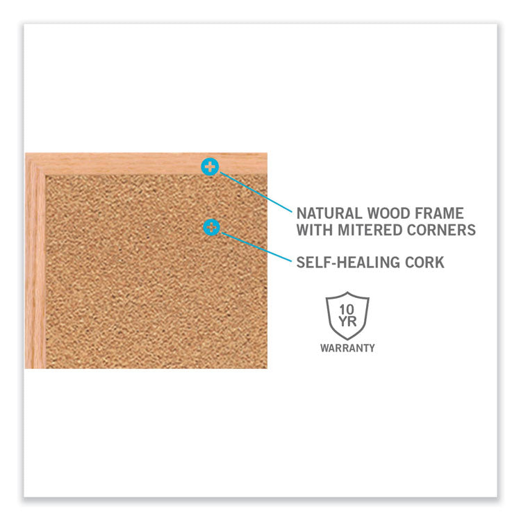 Natural Cork Bulletin Board with Wood Frame, 46.5" x 36", Tan Surface, Oak Finished Wood Frame