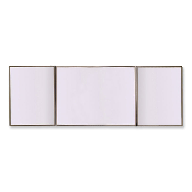 VisuALL PC Whiteboard Cabinet with Fabric Bulletin Board Exterior Doors, 36" x 24", Beige/White Surface, Satin Aluminum Frame