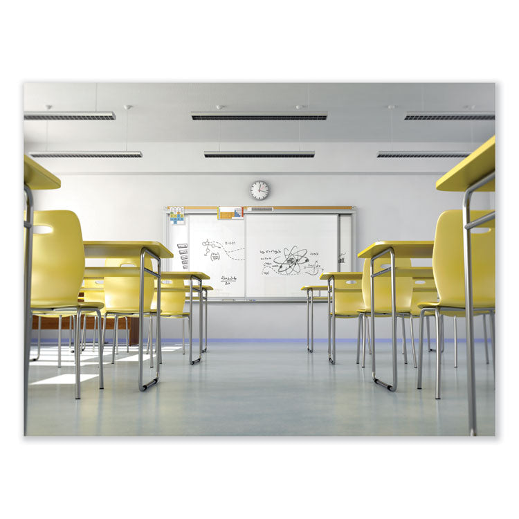 Horizontal Sliding Porcelain Magnetic Whiteboard, 144" x 48", White Surface, Anodized Aluminum Frame