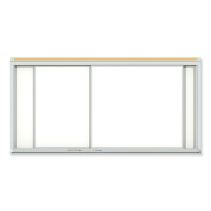 Horizontal Sliding Porcelain Magnetic Whiteboard, 144" x 48", White Surface, Anodized Aluminum Frame