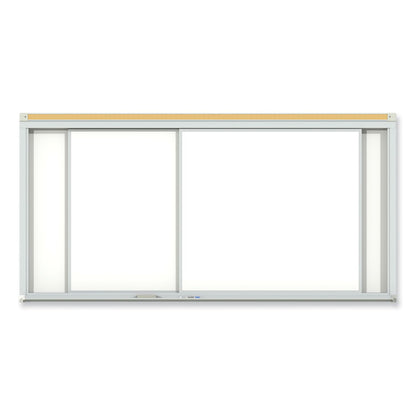 Horizontal Sliding Porcelain Magnetic Whiteboard, 96" x 48", White Surface, Anodized Aluminum Frame