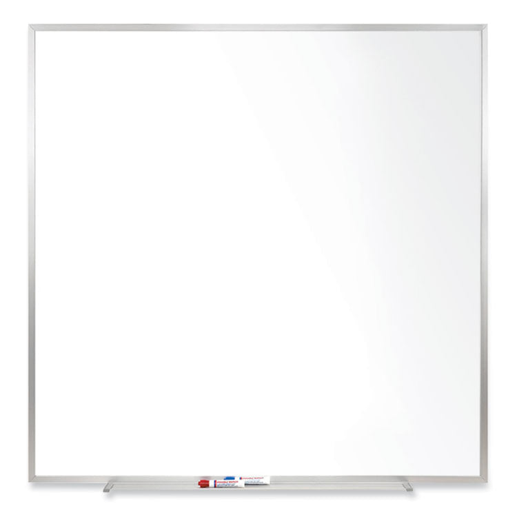 Magnetic Porcelain Whiteboard with Aluminum Frame, 48.5" x 48.5", White Surface, Satin Aluminum Frame