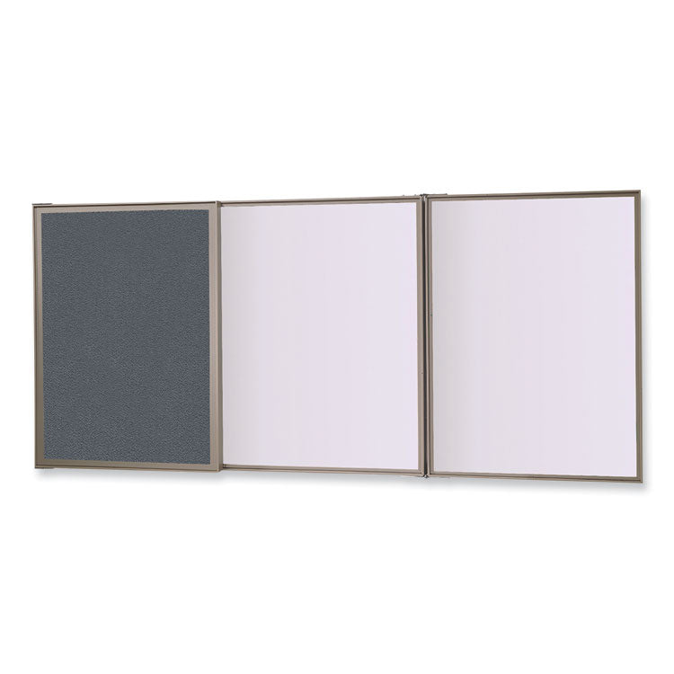 VisuALL PC Whiteboard Cabinet with Fabric Bulletin Board Exterior Doors, 36" x 24", Gray/White Surface, Satin Aluminum Frame