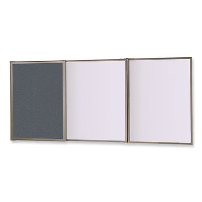 VisuALL PC Whiteboard Cabinet with Fabric Bulletin Board Exterior Doors, 36" x 24", Gray/White Surface, Satin Aluminum Frame