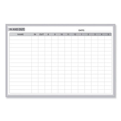 In/Out Magnetic Whiteboard, Personnel In/Out Tracking Chart, 48.5" x 36.5", White/Gray Surface, Satin Aluminum Frame