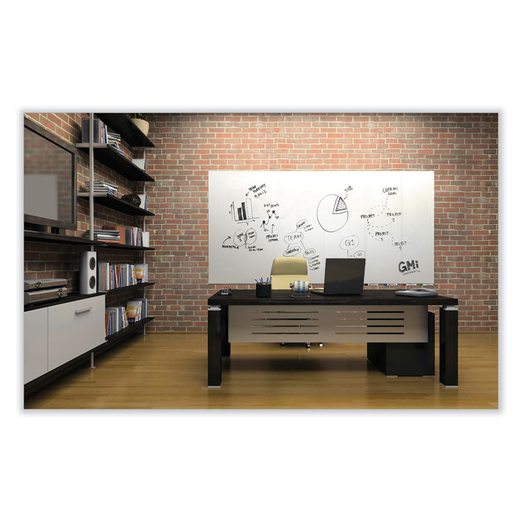Aria Low-Profile Frameless Magnetic Glassboard, 96" x 48", White Surface
