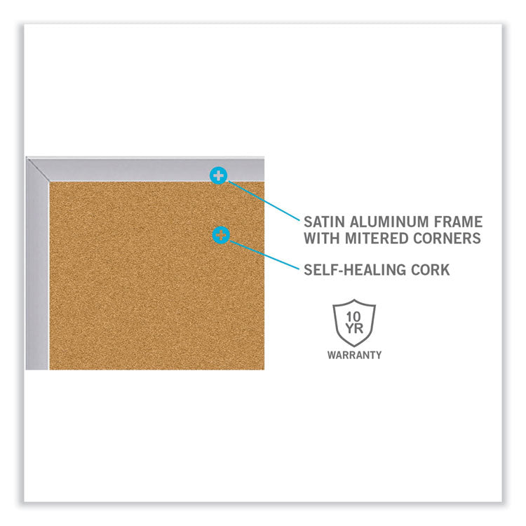 Aluminum-Frame Natural Corkboard, 96.5" x 48.5", Tan Surface, Satin Aluminum Frame