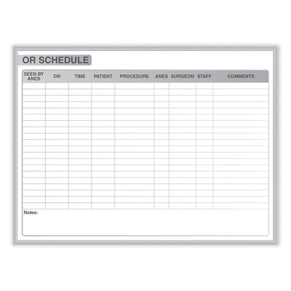OR Schedule Magnetic Whiteboard, Operating Room Scheduling Chart, 48.5" x 36.5", White/Gray Surface, Satin Aluminum Frame