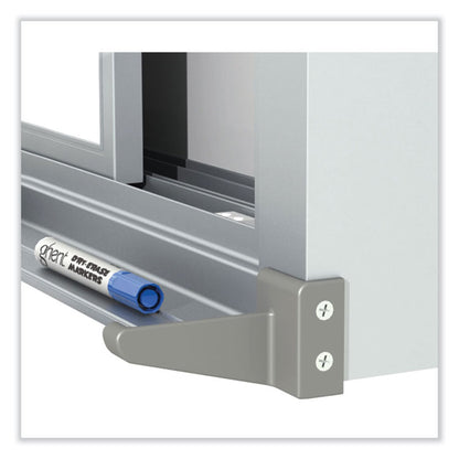 Horizontal Sliding Porcelain Magnetic Whiteboard, 96" x 48", White Surface, Anodized Aluminum Frame