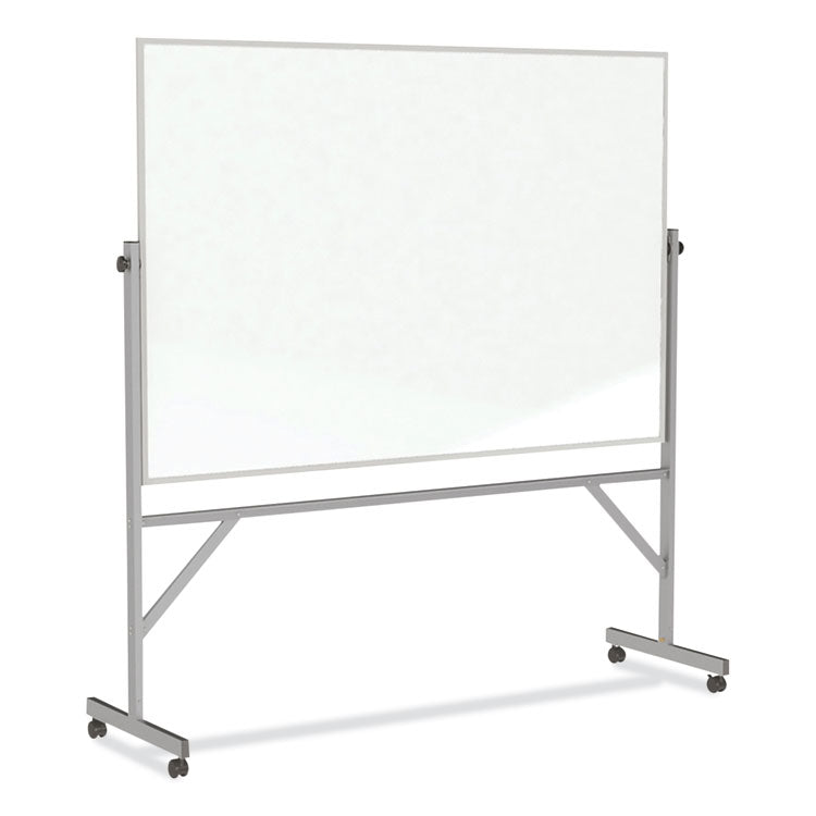 Reversible Magnetic Porcelain Whiteboard with Aluminum Frame, 77.25" x 78.13", White Surface, Satin Aluminum Frame