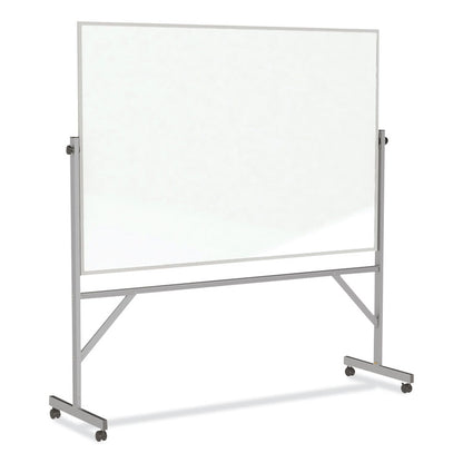Reversible Magnetic Porcelain Whiteboard with Aluminum Frame, 77.25" x 78.13", White Surface, Satin Aluminum Frame