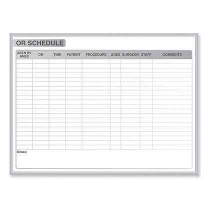 OR Schedule Magnetic Whiteboard, Operating Room Scheduling Chart, 72.5" x 48.5", White/Gray Surface, Satin Aluminum Frame
