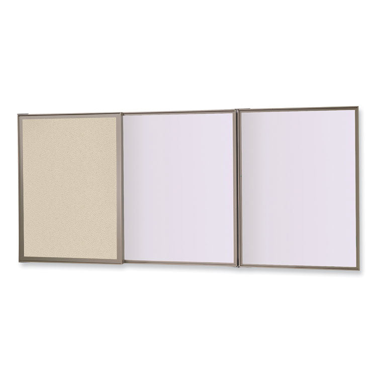 VisuALL PC Whiteboard Cabinet with Fabric Bulletin Board Exterior Doors, 36" x 24", Beige/White Surface, Satin Aluminum Frame