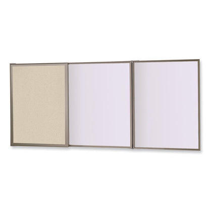 VisuALL PC Whiteboard Cabinet with Fabric Bulletin Board Exterior Doors, 36" x 24", Beige/White Surface, Satin Aluminum Frame
