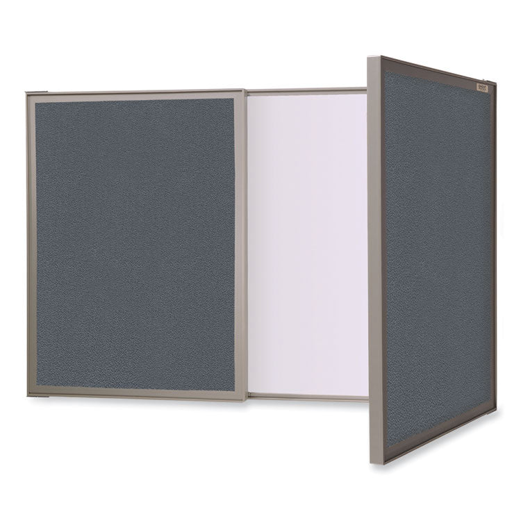 VisuALL PC Whiteboard Cabinet with Fabric Bulletin Board Exterior Doors, 36" x 24", Gray/White Surface, Satin Aluminum Frame