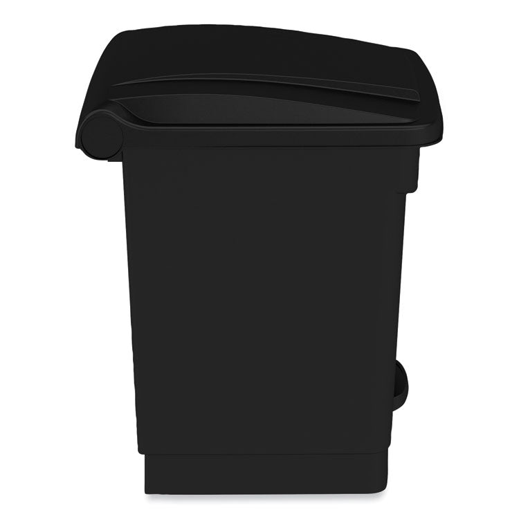 Plastic Step-On Receptacle, 8 gal, Metal, Black