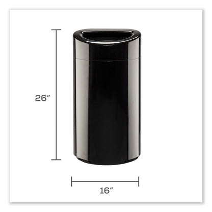 Open Top Oval Waste Receptacle, 14 gal, Steel, Black
