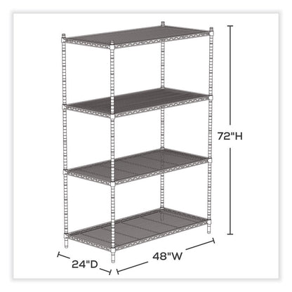 Industrial Wire Shelving, Four-Shelf, 48w x 24d x 72h, Black