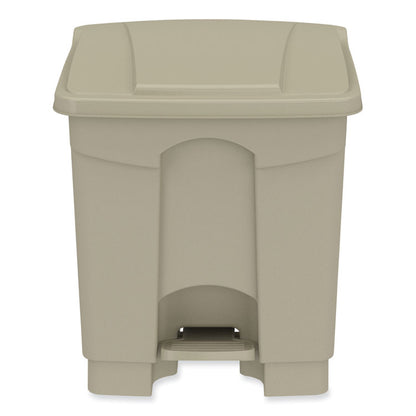 Plastic Step-On Receptacle, 8 gal, Metal, Tan