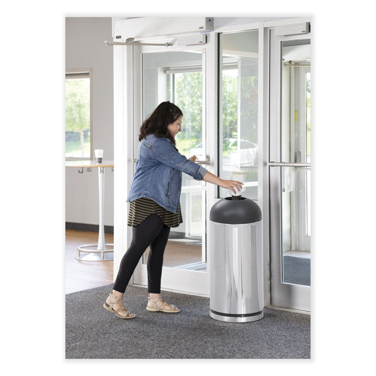 Waste Receptacle, 15 gal, Steel, Stainless Steel/Black