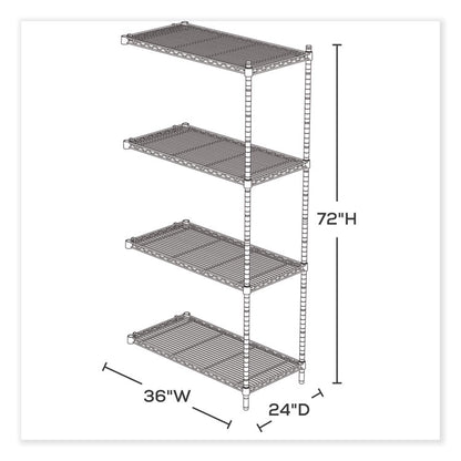 Industrial Add-On Unit, Four-Shelf, 36w x 24d x 72h, Steel, Black